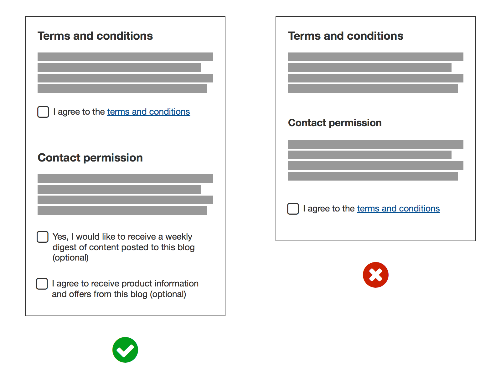 GDPR form - Separate consent requests from terms and conditions