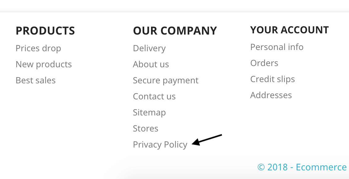 Privacy e cookie policy di iubenda su PrestaShop 1.7