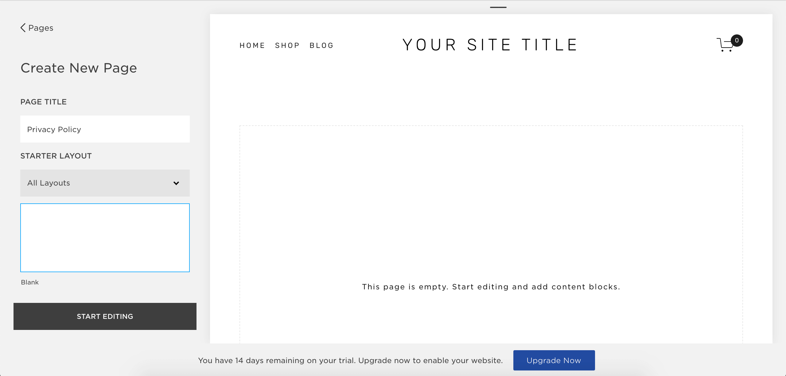 Squarespace - Create new page