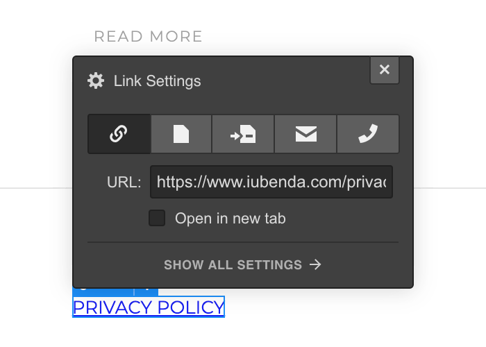 Webflow link de texto política de privacidade