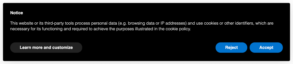 iubenda's cookie banner with Reject button