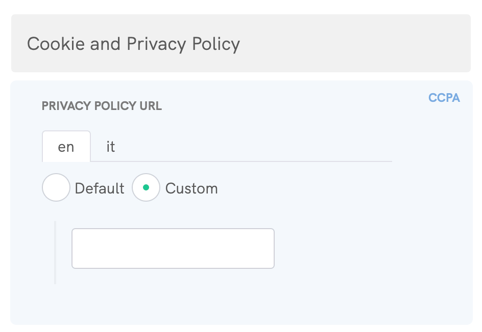 Cookie Solution for CCPA - Custom Privacy Policy URL