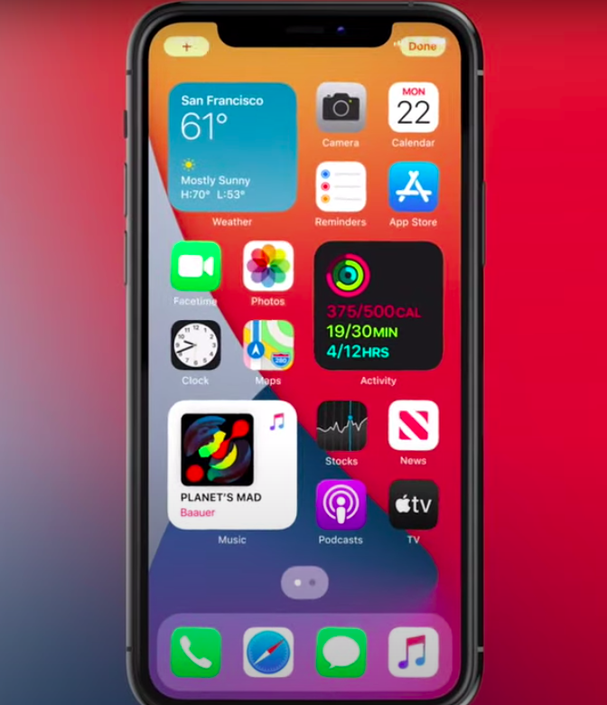 Apple iOS 14 home screen with widgets