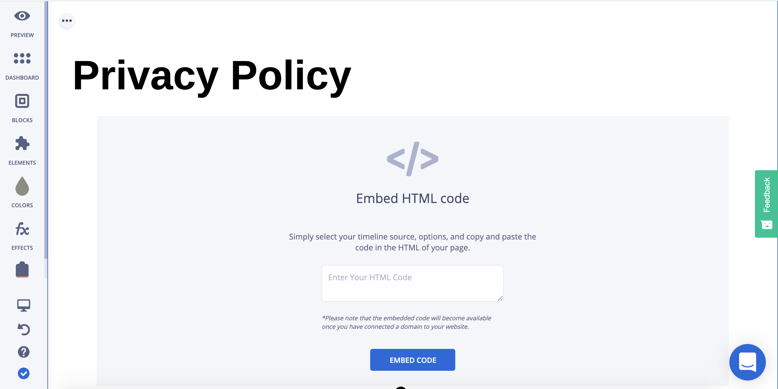 Privacy Policy on a Ucraft website - Embed HTML code
