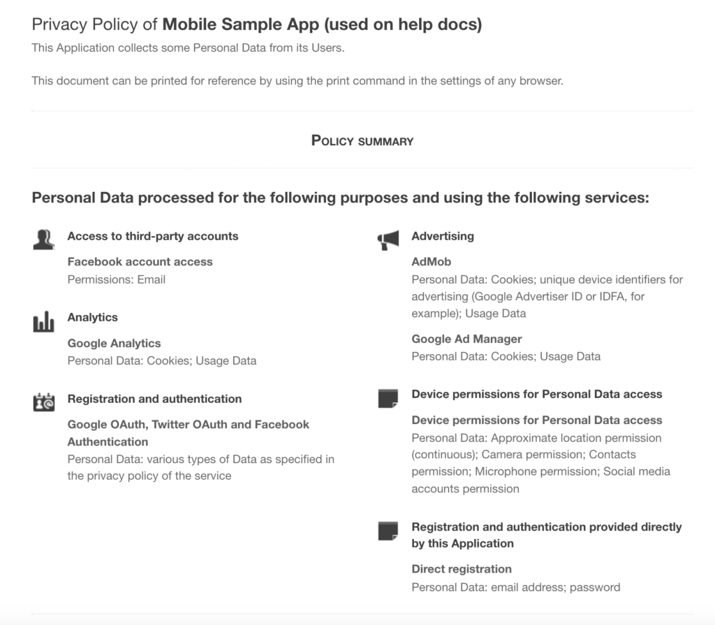 privacy policy for android app