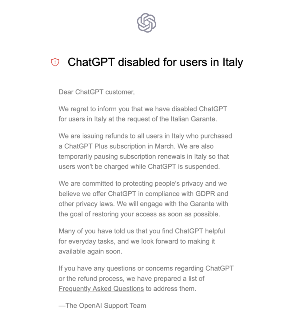 chatgpt down in Italy