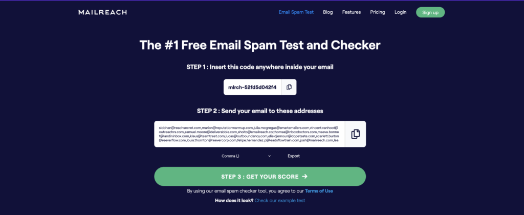 mailreach - email spam checker