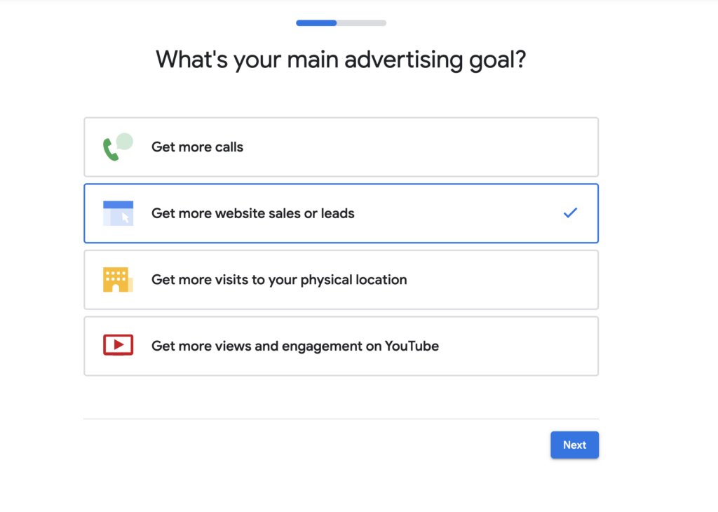 advertising goal - google ads checklist