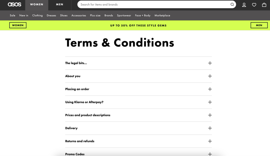 asos terms and conditions example