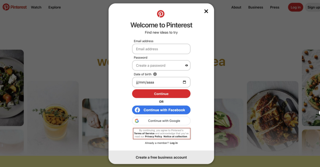pinterest terms and conditions